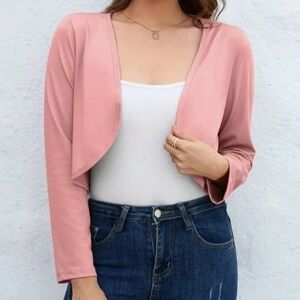 NWT, Sz. S, pink, open front, long-sleeved, cropped, jacket